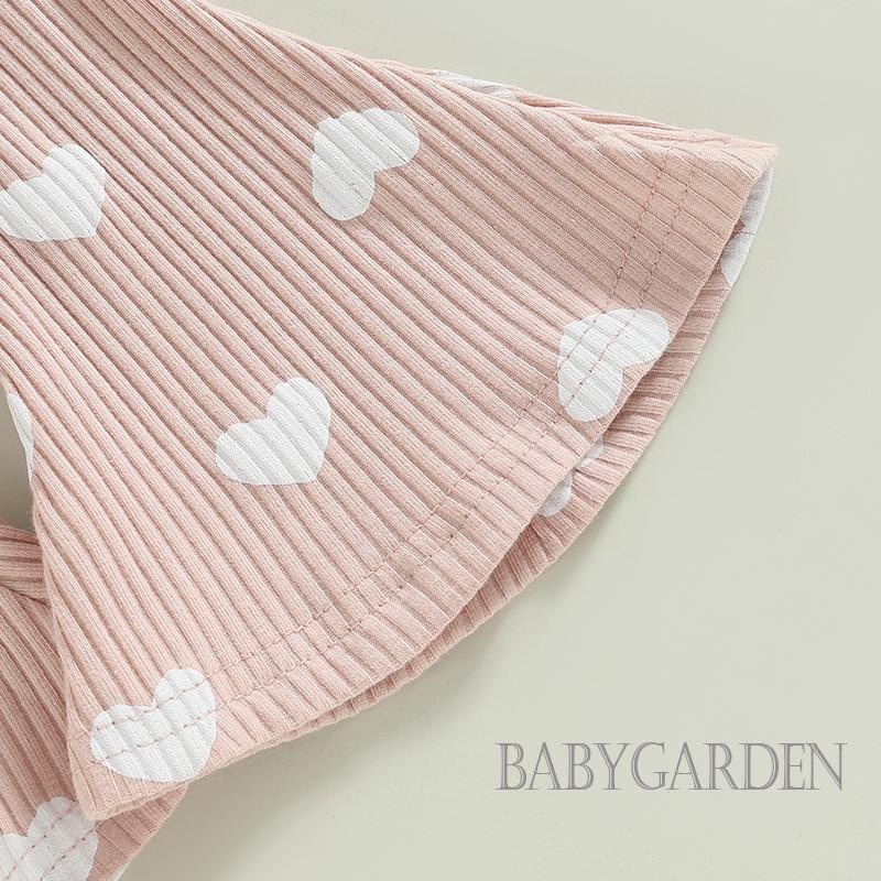 Bộ Áo Liền Quần Sát Nách In Họa Tiết Trái Tim Kèm Quần Ống Loe Lưng Thun Thời Trang Mùa Hè Cho Bé Gái 0-3 Tuổi