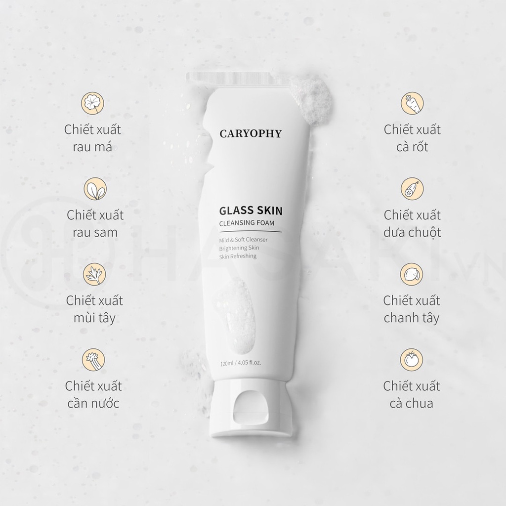 [MUA 1 TẶNG 1 MASK] Sữa Rửa Mặt Sáng Da Caryophy GLASS SKIN Cleansing Foam 120ml