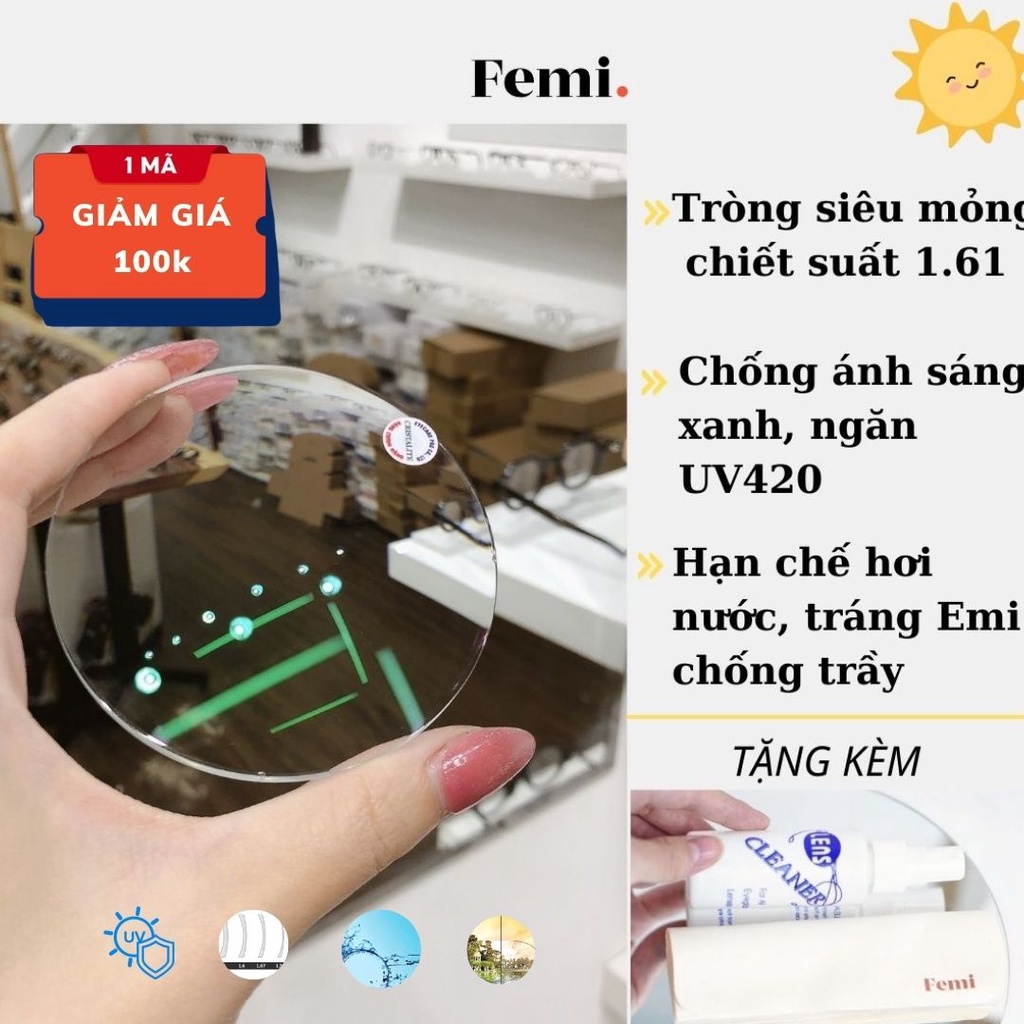 Tròng kính Mỏng Hàn Quốc Cristalite 1.61 Thế Hệ Mới Chống ASX & UV420, thay cận/viễn/loạn/0độ