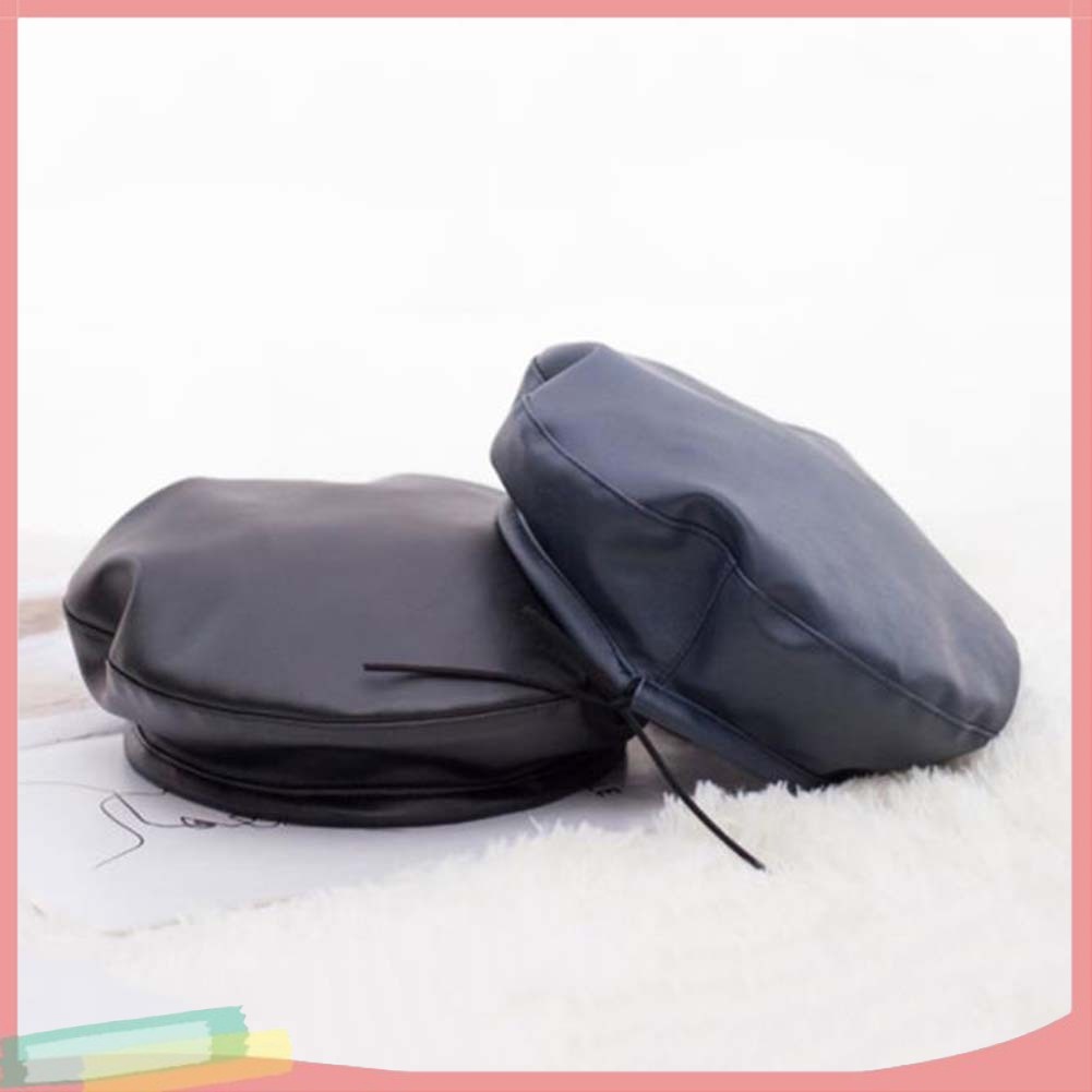 Mũ beret chất liệu da giả màu trơn giữ ấm sành điệu cho nữ