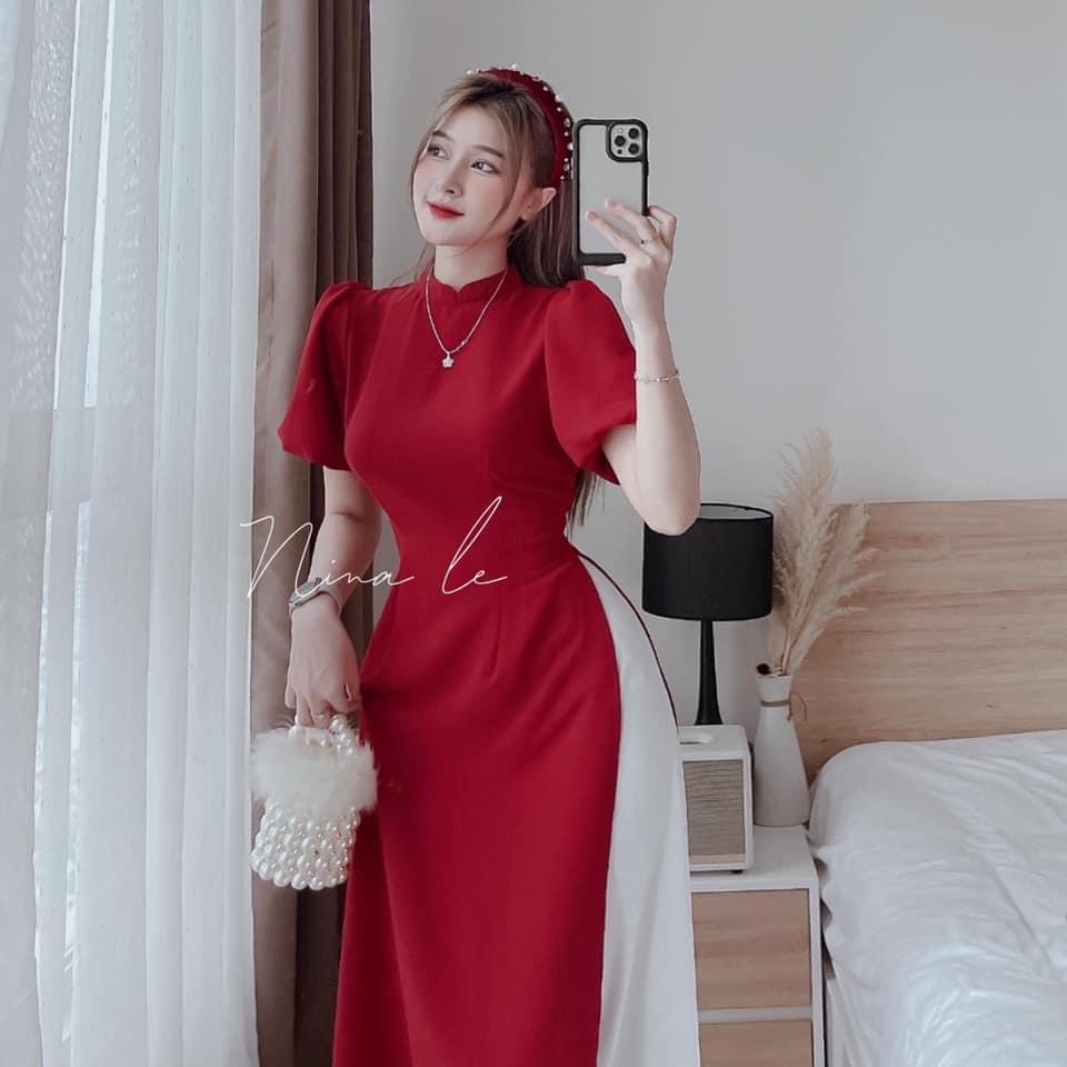 Set đồ nữ đi chơi tết với áo dài nữ cách tân đẹp kèm quần truyền thống ống rộng chất đũi đẹp