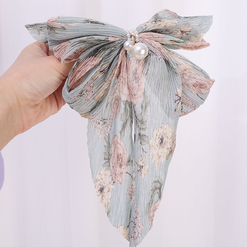 Kẹp Tóc Nơ Lớn In Họa Tiết Hoa Thời Trang Hàn Quốc Cho Nữ