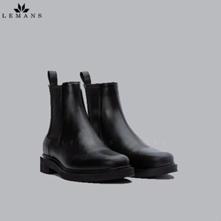 Giày Chelsea Boots Black LEMANS CB66 da bò, đế đúc cao 4cm, bảo hành 12