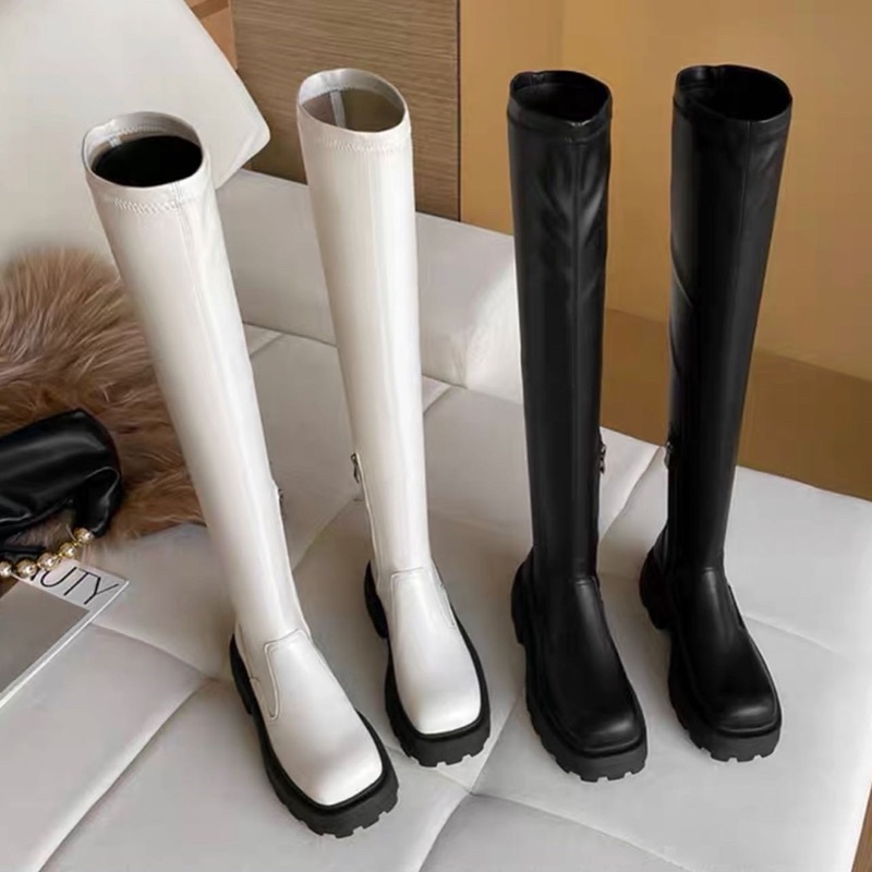 CÓ SẴN Bốt Đùi Da PU Hot Trend Boots Cho Cả Bắp Chân 38cm Giúp Chân Thon Dài Đế 5.5CM | 1999.closets