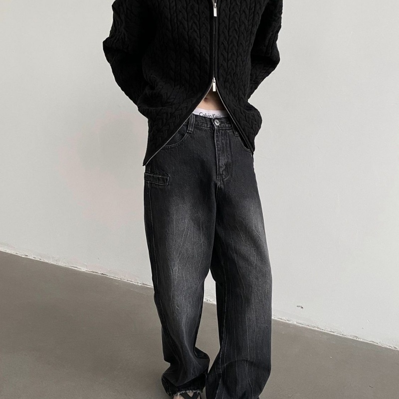 Quần Dài Ống Rộng Thẳng Cao Cấp Mùa Thu Có Thể Giặt Rửa Vết Nứt Màu Đen Xám