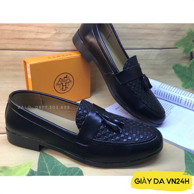 GIÀY NAM LƯỜI QUẢ CHUÔNG DẬP VÂN Ô VUÔNNG