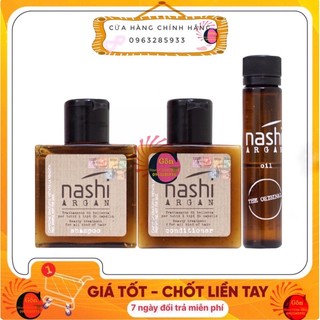 Bộ Nashi Argan Mini Phục Hồi Tóc Hư Tổn ( Gội 30ml + Xả 30ml + Tinh Dầu 5ml)