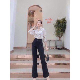quần ống loe cạp cao 2 cúc