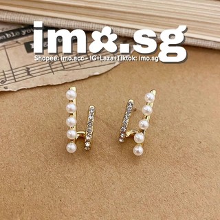 018S3 Bông tai móc vành tròn ngọc imo.sg tự chụp có sẵn bạc 925 độc lạ sang xịn phong cách Hàn ulzzang