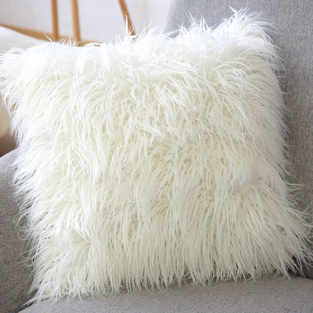 Vỏ Gối Lông Mềm Màu Trắng Sang Trọng Dùng Trang Trí Nhà Cửa