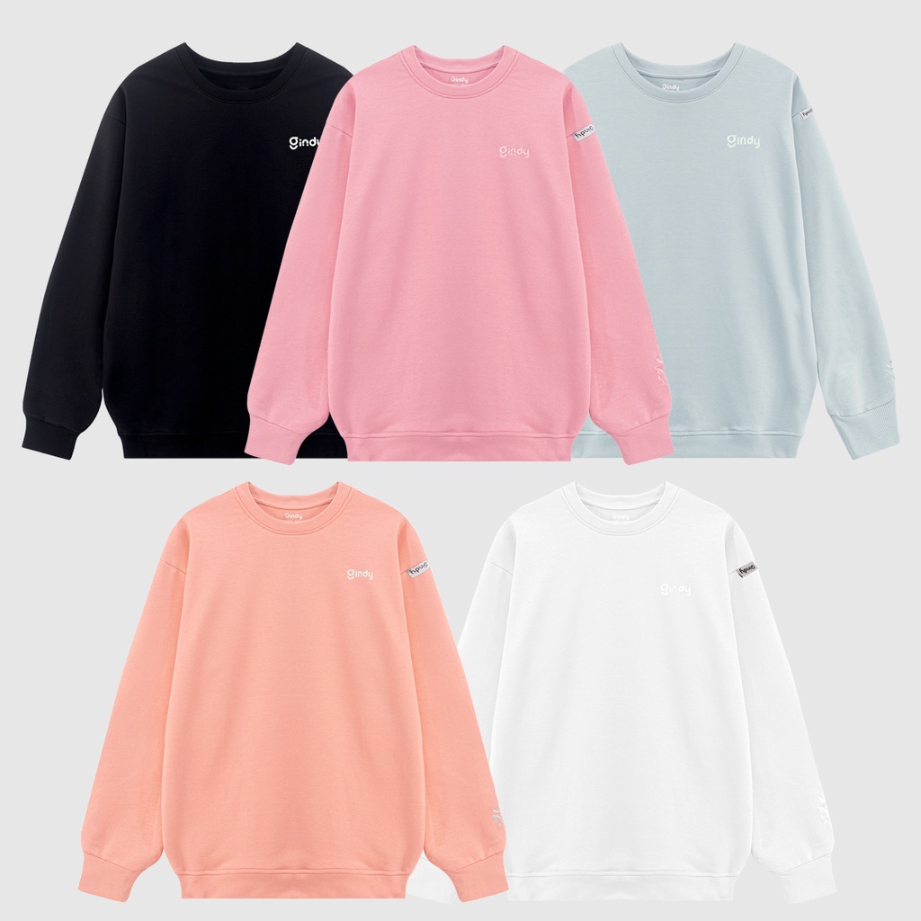 Áo nỉ sweater trơn nam nữ GINDY hoodie dài tay thêu chữ basic form rộng unisex chất nỉ Hàn Quốc thời trang thu đông A089