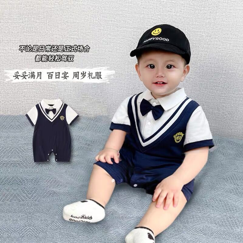 Baby Boy Romper Clothes Toddle Baby Summer Korean Fashion Gentleman Lapel Short Sleeves Jumpsuit Boy