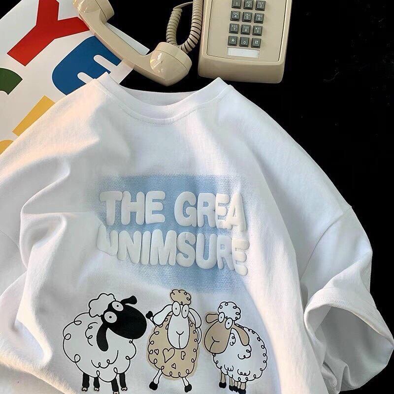 Áo phông nam nữ form rộng 2N Unisex thun cotton in hình 3 con cừu màu trắng/xanh/hồng