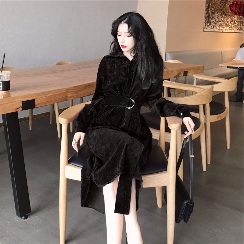 Đầm Nhung Tay Dài Ôm Eo Phong Cách Thời Trang Retro Mới 2022