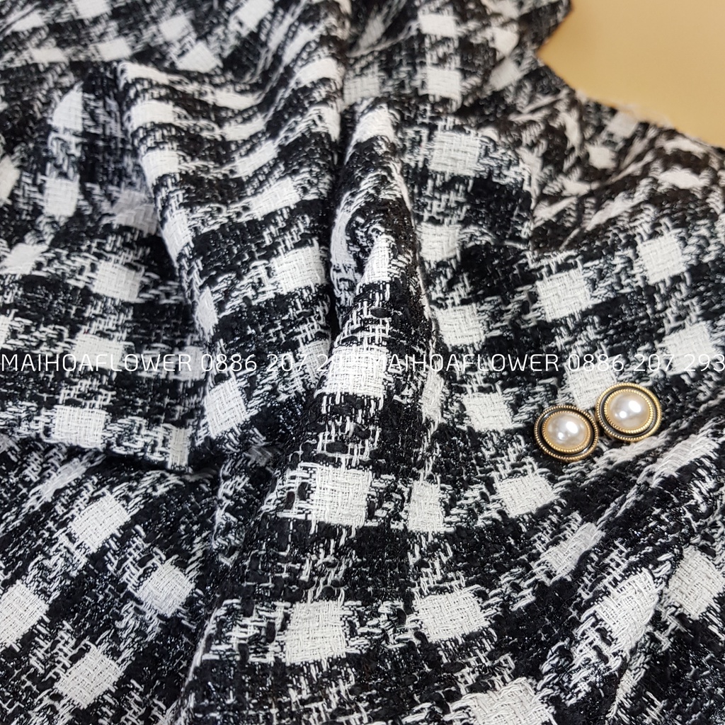 Vải dạ tweed kẻ caro vải dạ bố dùng may áo vest mùa thu đông, ánh kim tuyến, dày ấm áp, Maihoaflower