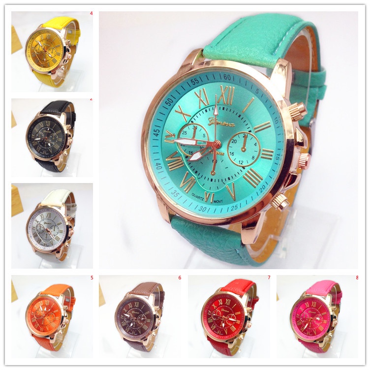 Đồng Hồ Đeo Tay Kỹ Thuật Số Geneva Dây Da Hai Mắt Màu Vàng Thời Trang Cho Nữ Reloj Mujer Relogio