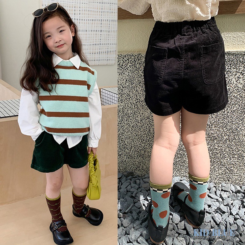 Quần Short Nhung Màu Sắc Đơn Giản Phong Cách Retro Cho Bé Gái