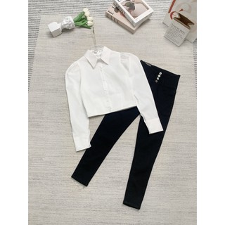 Áo sơ mi trắng dáng croptop siêu hot