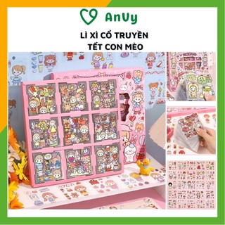 Sticker dán hoạt hình dễ thương gói 50 miếng dán sổ, điện thoại mẫu bé gái trái đào, bé thỏ cute tại Kho album ảnh ANVY