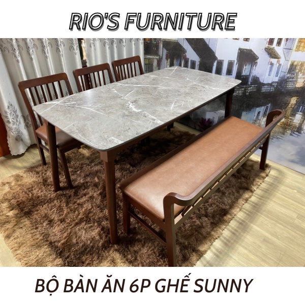 BỘ BÀN ĂN 6 GHẾ SUNNY MẶT PHŨ GIẢ ĐÁ