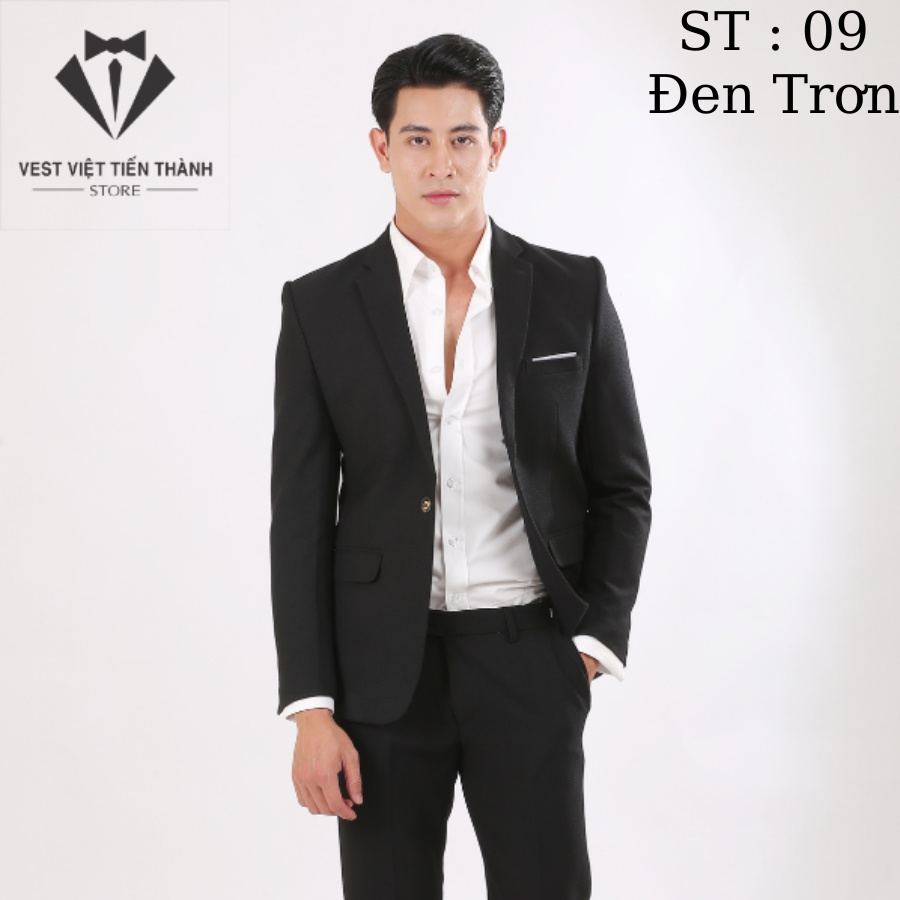 Bộ vest nam kẻ caro xanh cao cấp vest việt tiến thành