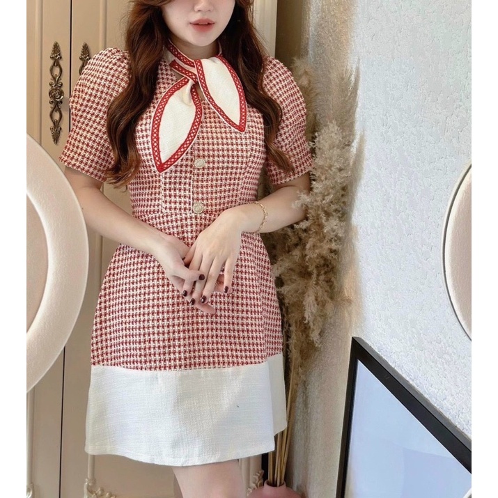 đầm đỏ nơ.