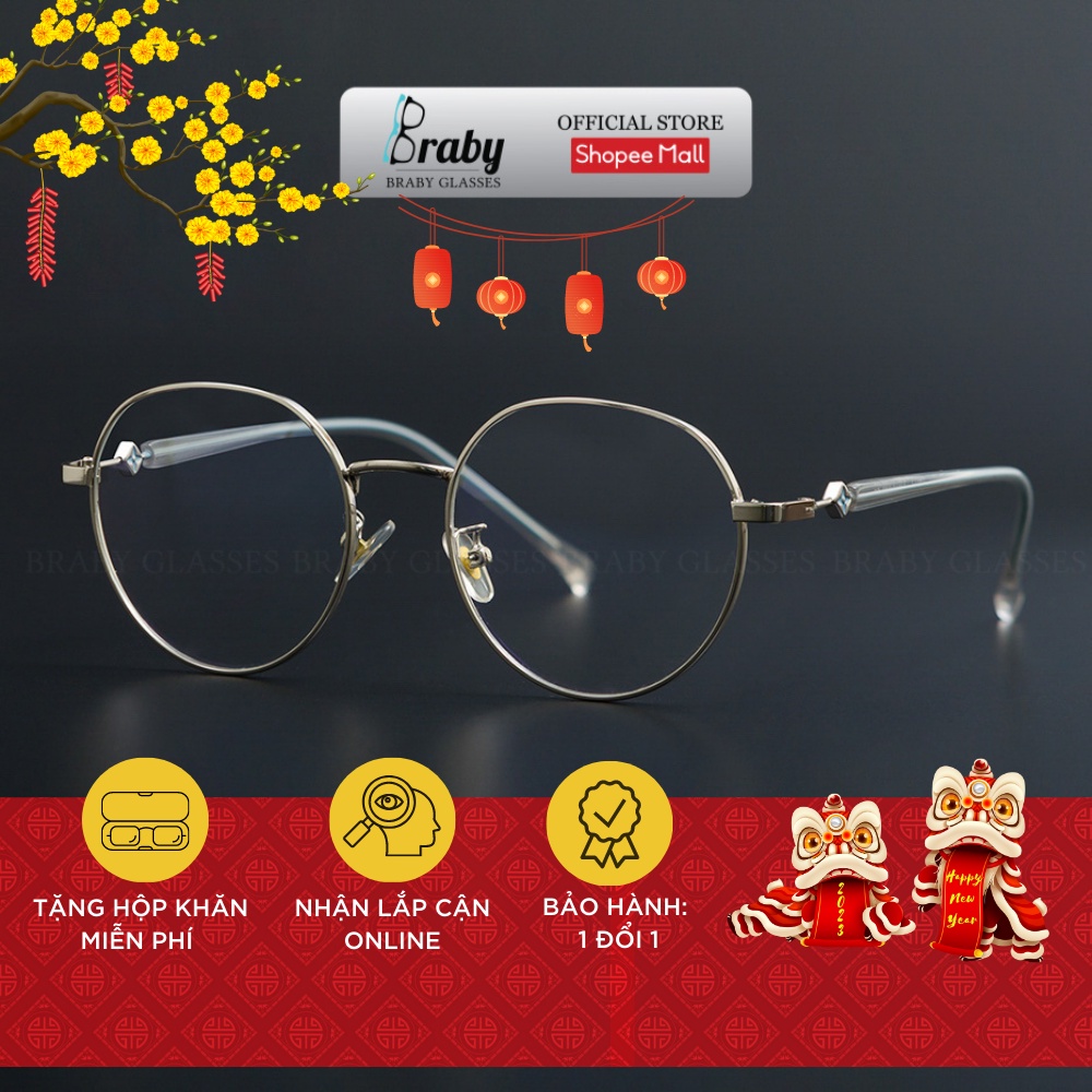 Gọng kính nam nữ Titanium Braby Glasses kiểu dáng mắt tròn thanh mảnh tinh tế đơn giản phù hợp mọi khuôn mặt MK14