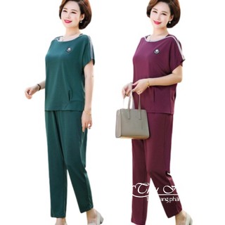 Bộ đồ nữ trung niên form rộng bigsize Thu Hà chất liệu Cotton co giãn 4 chiều thấm mồ hôi tốt ĐBH.23