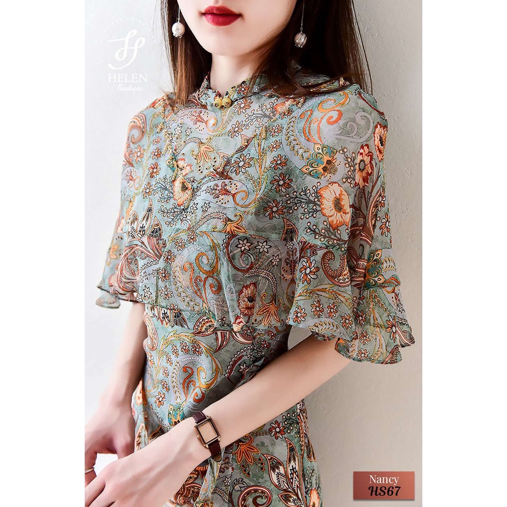Đầm voan tơ dáng tiểu thư hoạ tiết Paisley sang trọng, quý phái - Nancy Dress - Helen Boutique