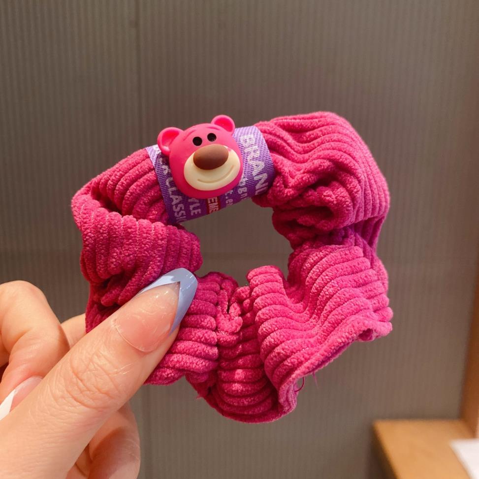 Scrunchies màu hồng gấu dâu, dây buộc tóc nữ vải mềm thời trang ulzzang Hàn Quốc PK Tkutrang