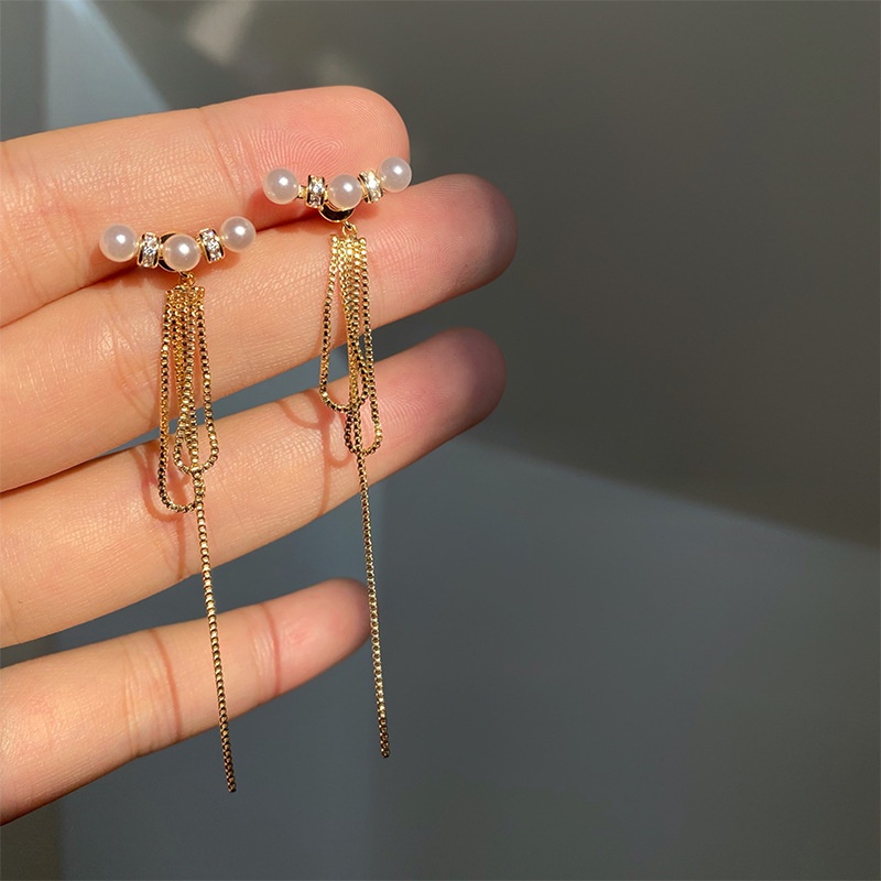 Bông Tai Tua Rua Dài Đính Ngọc Trai