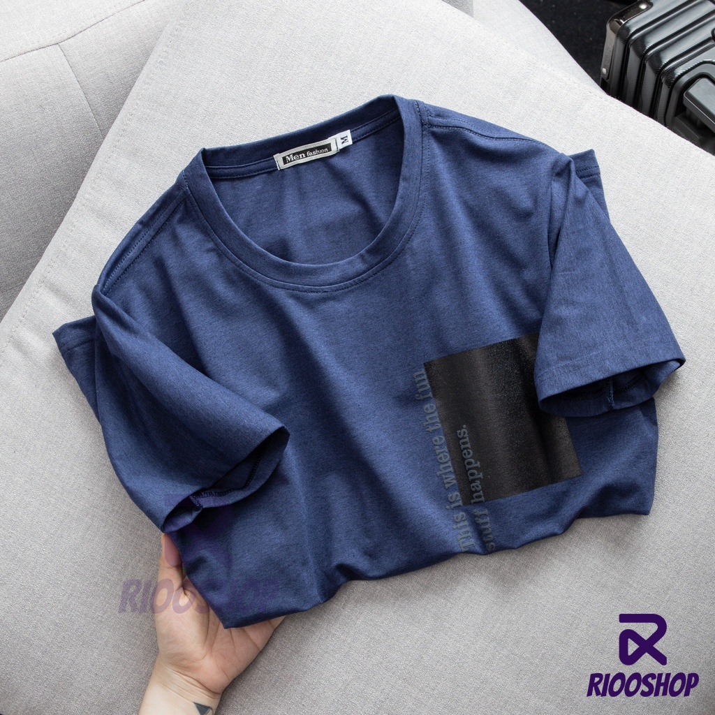 Áo thun nam cổ tròn cotton vnxk, áo phông nam ngắn tay cotton 100 màu xanh đen, xám xanh, nâu đẹp RIOOSHOP RTX096