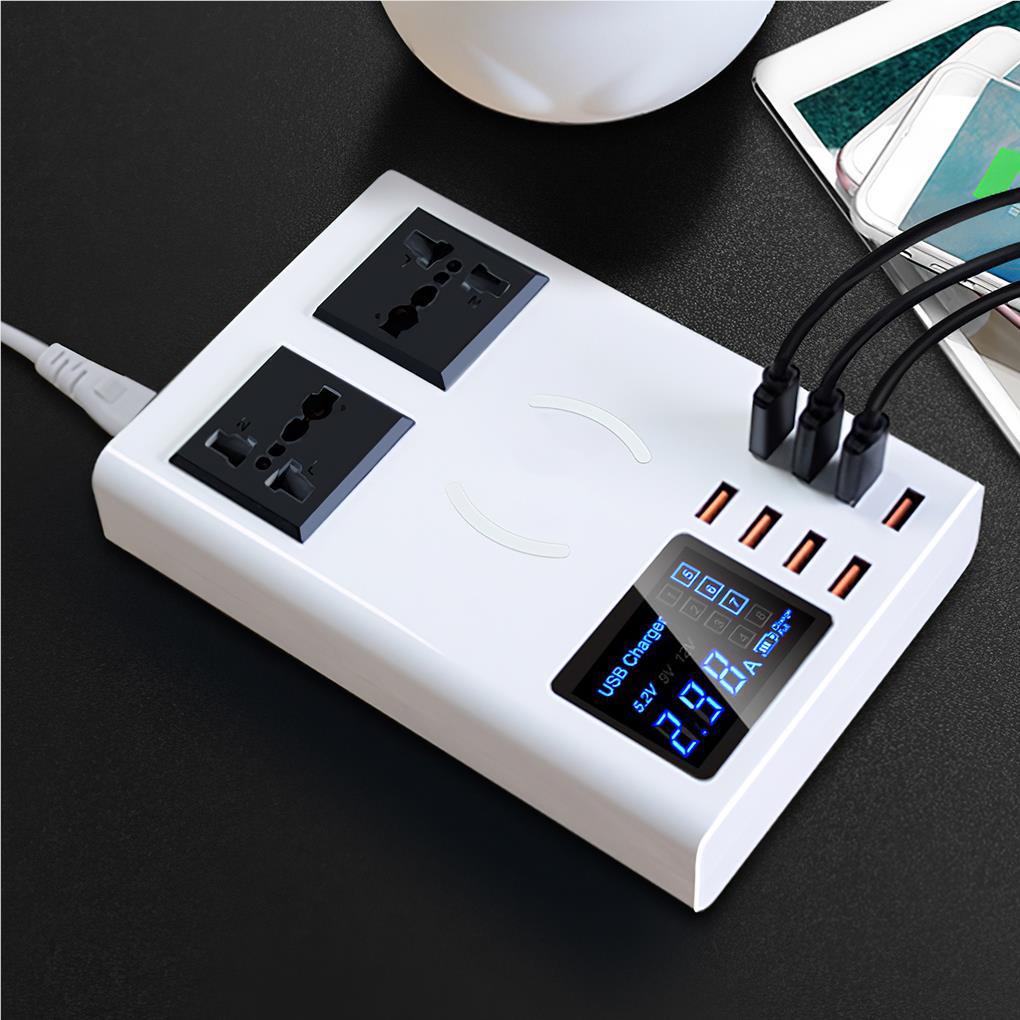 Ổ Cắm Sạc Nhanh USB Không Dây Đa Năng 8 Cổng Ra Màn Hình Hiển Thị Lcd
