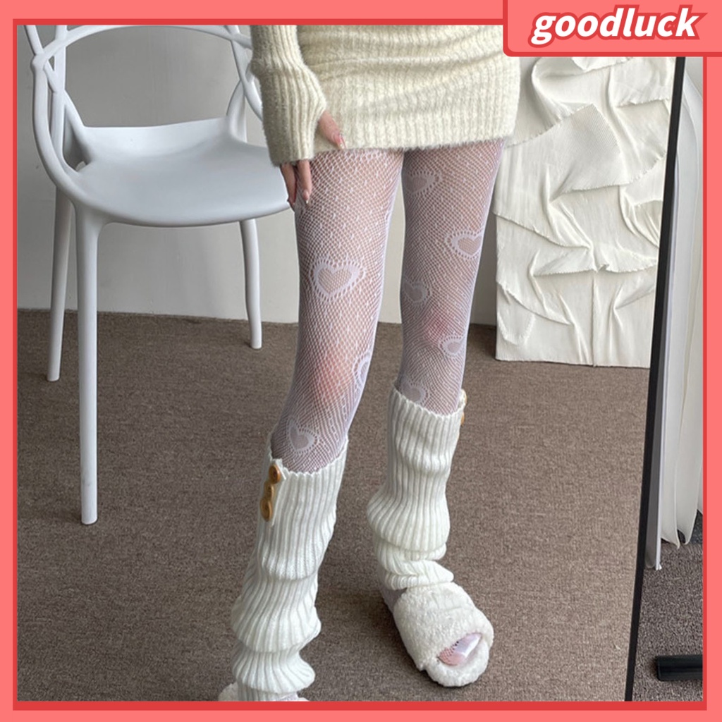 [GOCK] Quần Tất Lưới Xuyên Thấu Siêu Mỏng Co Giãn Khoét Rỗng Hình Trái Tim Dễ Thương Phong Cách Lolita Quyến Rũ Cho Nữ