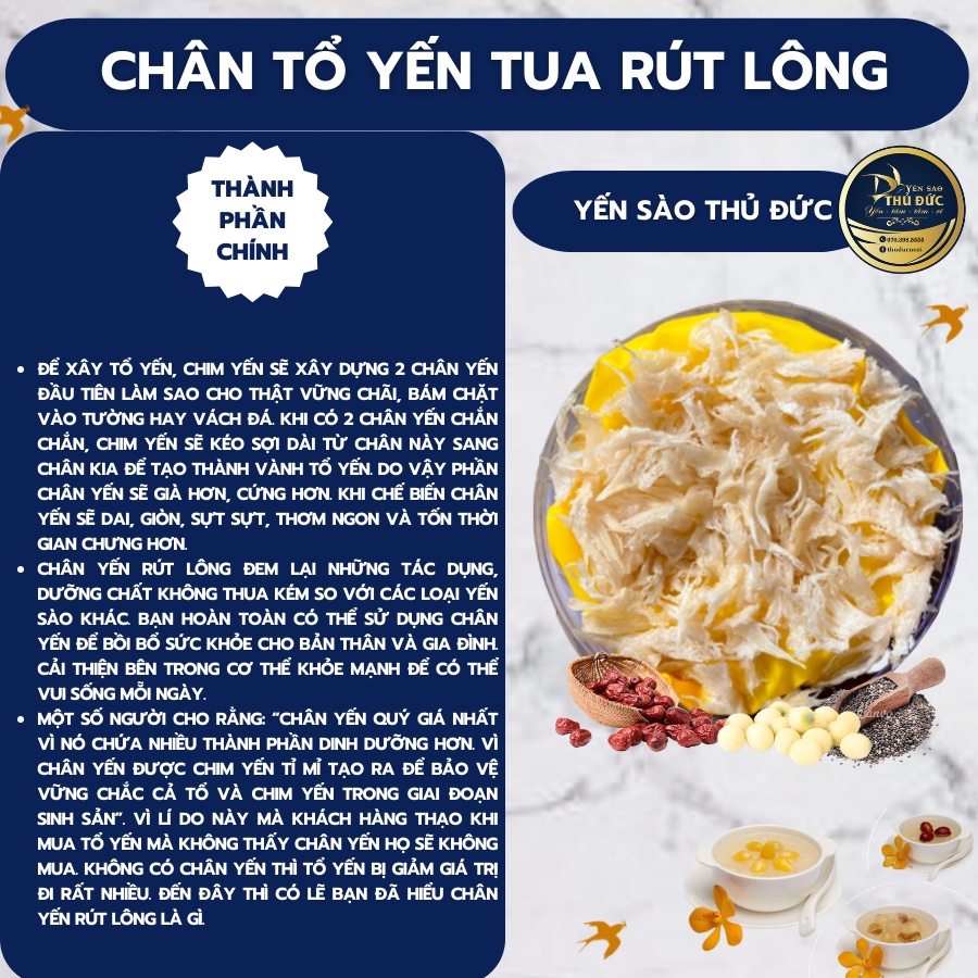 Chân tổ yến sào tinh chế rút lông nguyên chất cao cấp