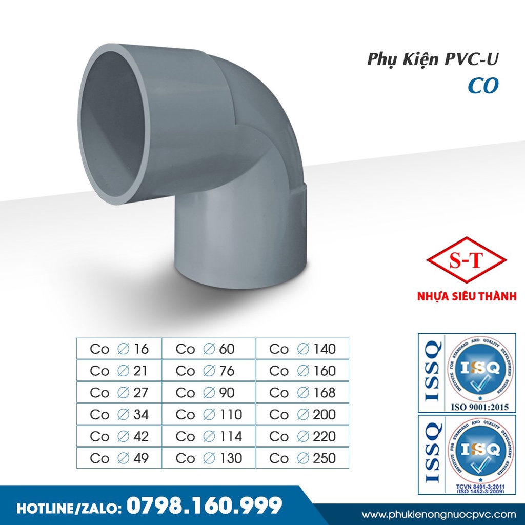 Co, cút phụ kiện ống nhựa PVC Siêu Thành phi 60,49