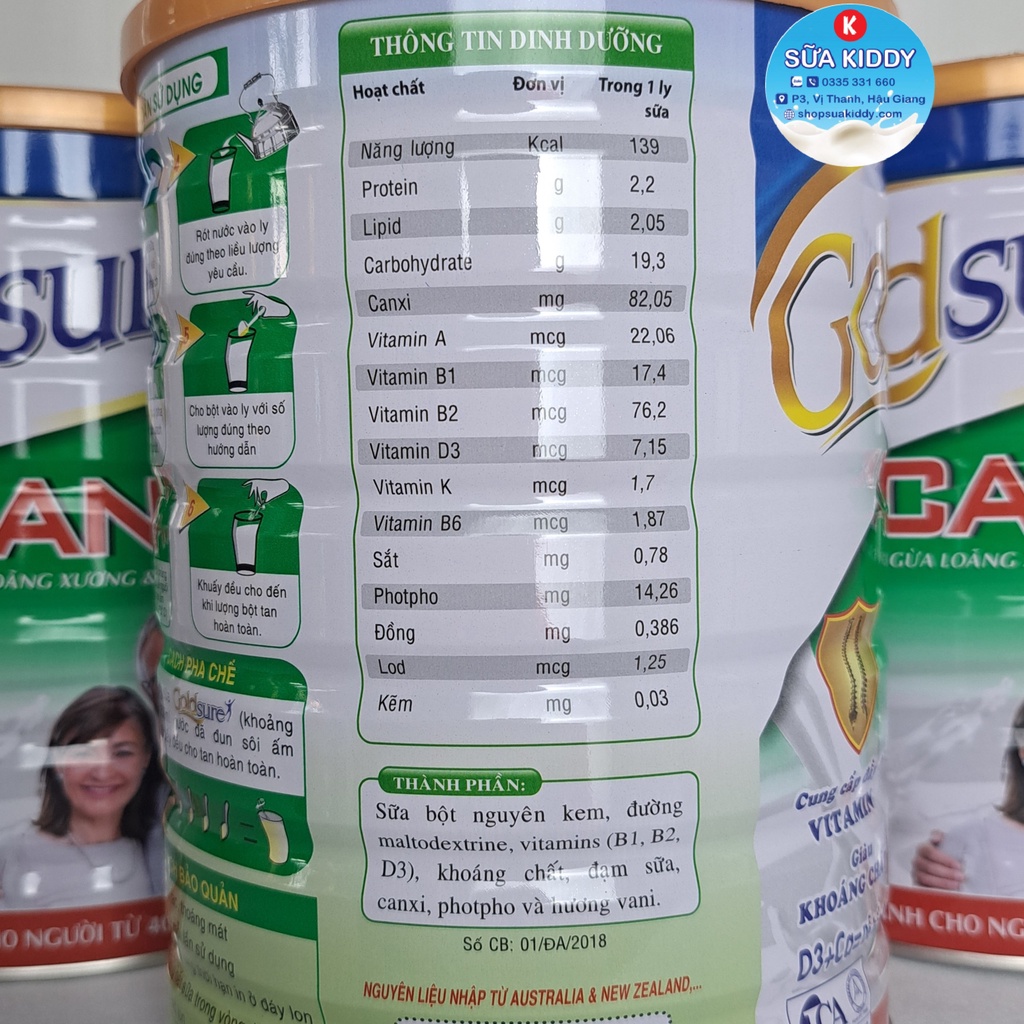Sữa GOLDSURE CANXI 900G dành cho người già, ngừa loãng xương, tiểu đường (mẫu nắp lùn)