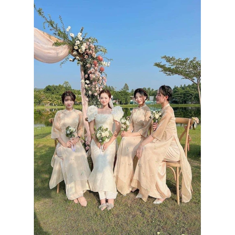 Áo dài thêu hoa kèm, set áo dài cách tân thiết kế may 4 tà 2 lớp, kèm quần lụa mềm mại 7.Beautiful A89