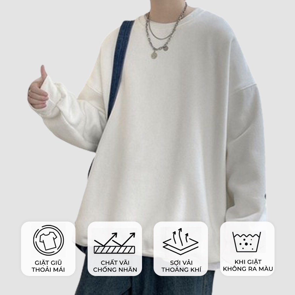 Áo Sweater Nỉ Bông Nam, Nữ Basic Form Rộng Unisex Màu Xám SWT 900 Unichic