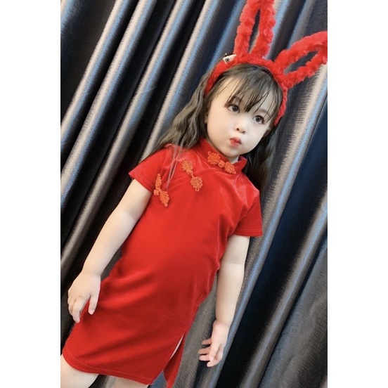 đầm nhung sườn xám cho bé gái