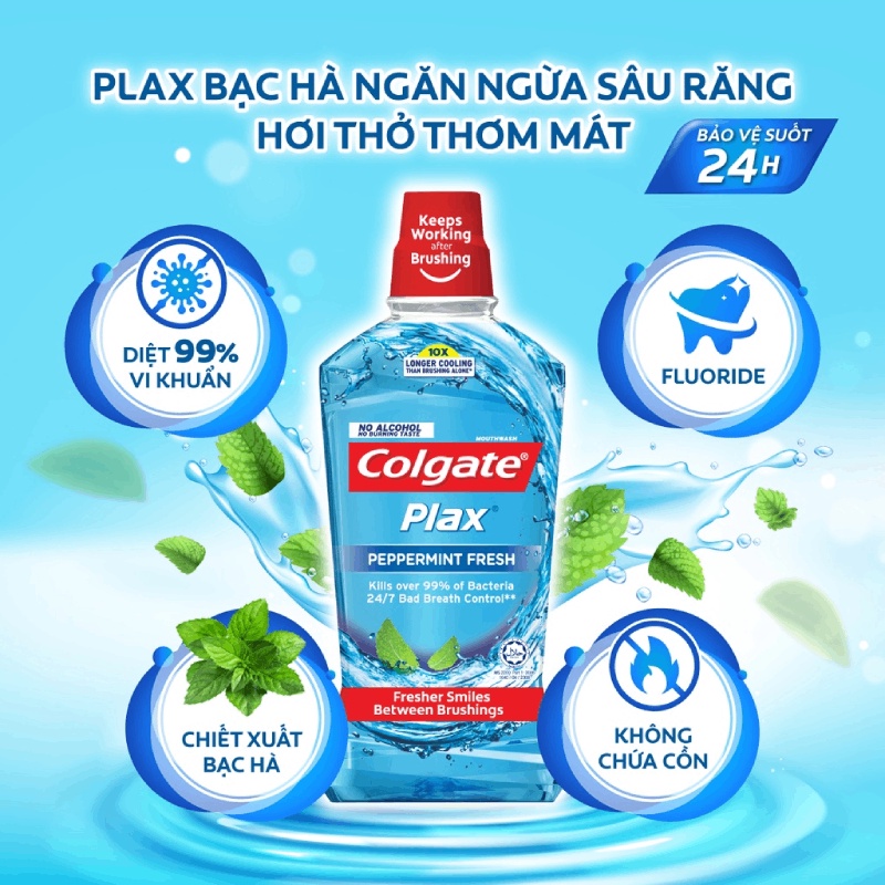 [GIFT] Nước súc miệng Colgate diệt 99% vi khuẩn Plax bạc hà 500ml/chai