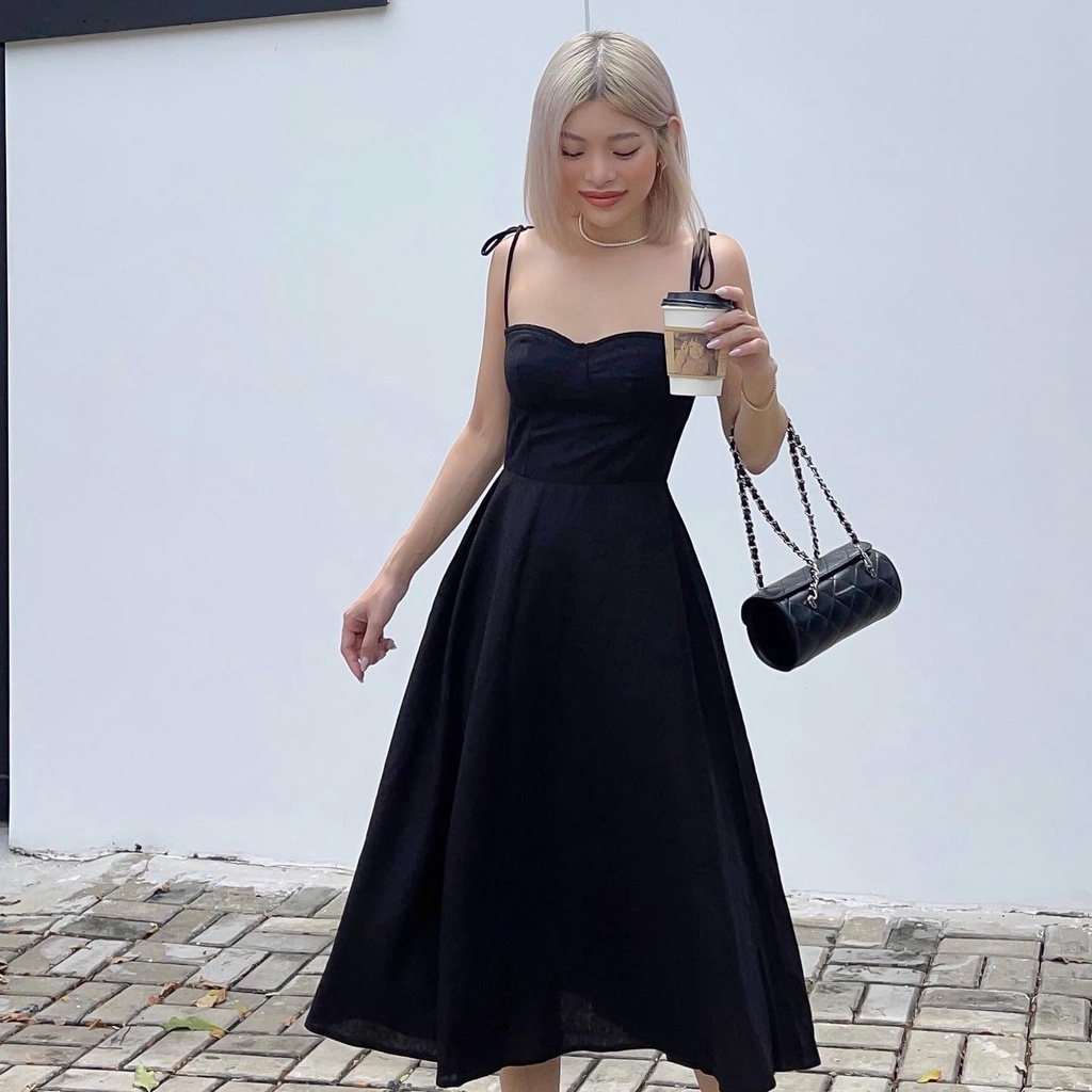 Nacy- Đầm 2 dây linen dài