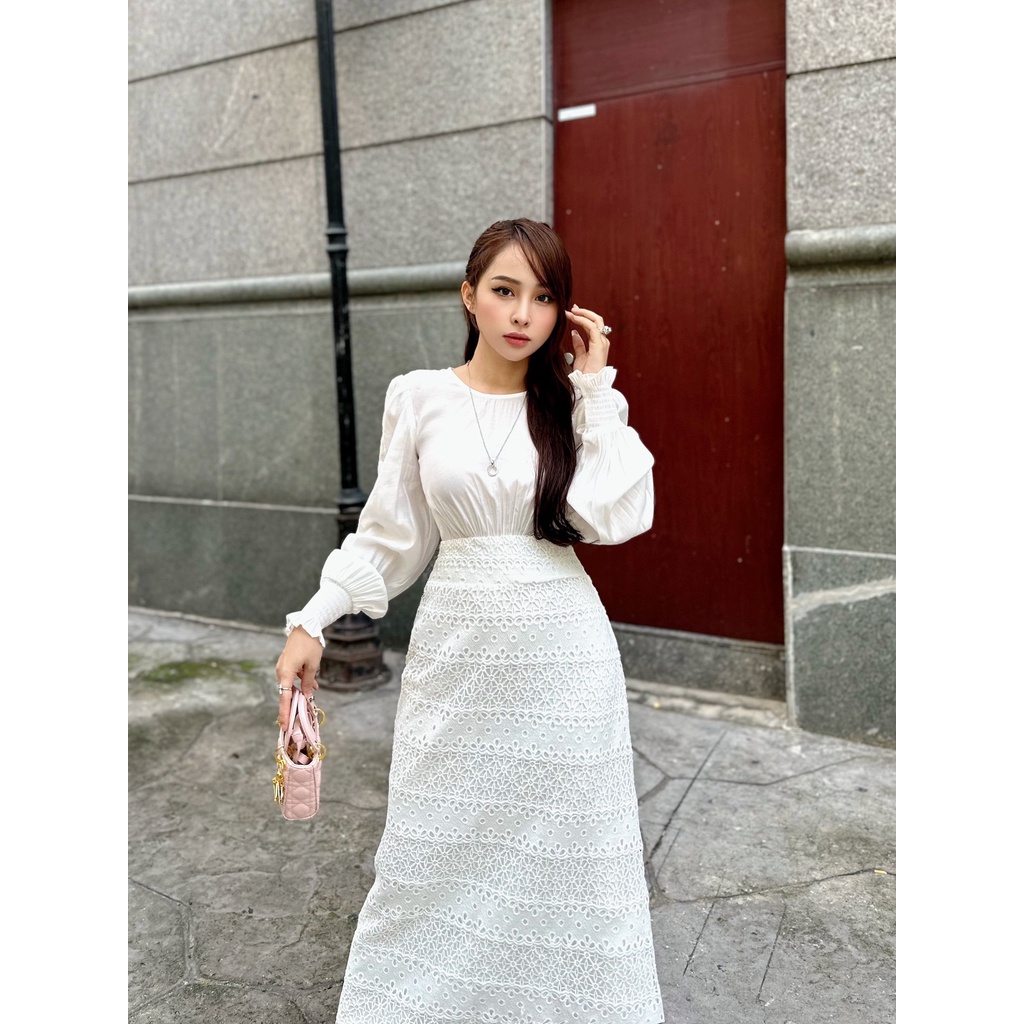 ĐẦM PHỐI REN TAY DÀI - QA02790