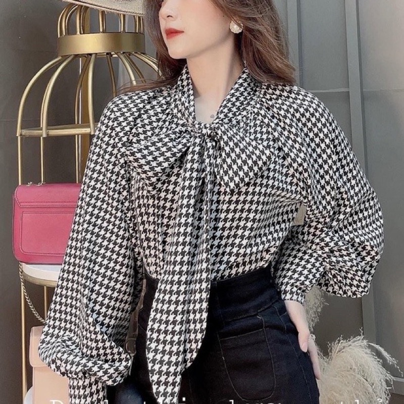 Áo sơ mi tay bồng Ziczac cổ nơ form rộng thanh lịch 🔥🔥🔥UN9888
