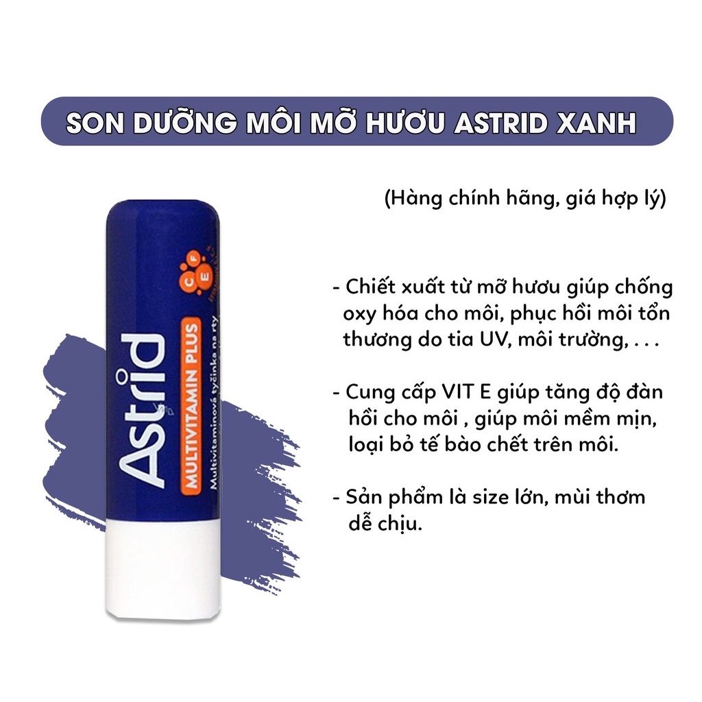 Son Dưỡng Astrid Tái Tạo Môi Từ Mỡ Hươu Tẩy Da Chết T117 Nuôi Dưỡng Môi Ẩm Mịn Màng, Căng Mọng