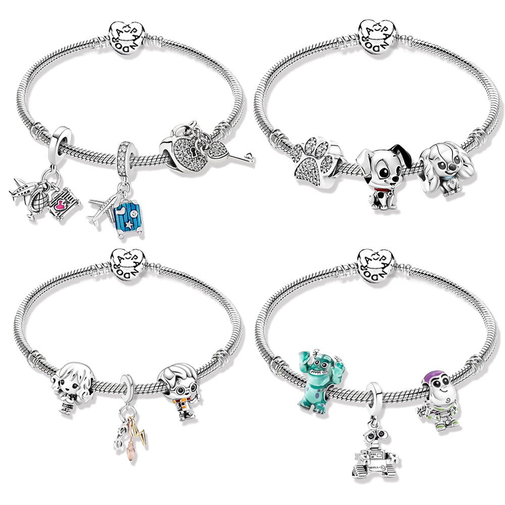 Pandora Vòng Tay Mạ Bạc 925 Đính Hạt Kèm Túi Đựng