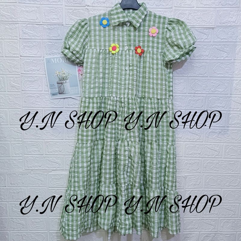A55 ĐẦM BABYDOLL CARO ĐŨI XỐP DÁNG DÀI ĐÍNH HOA