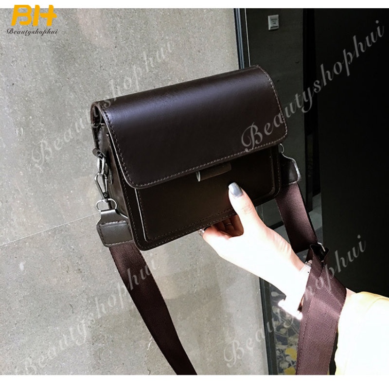 Túi Đeo Chéo Dáng Vuông Nhỏ Màu Trơn Đơn Giản Thời Trang Hàn Quốc Cho Nữ