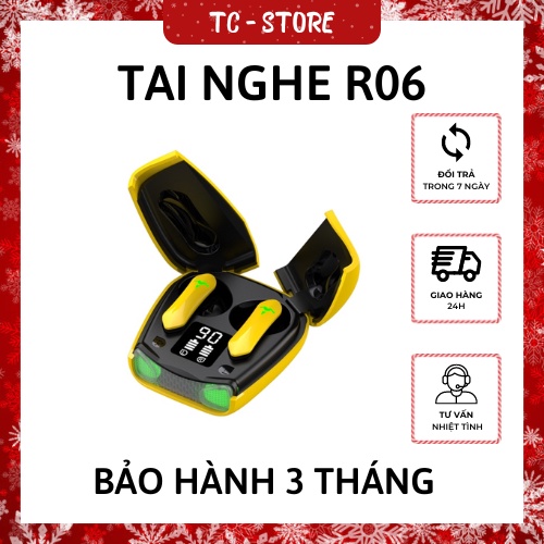 Tai nghe Bluetooth 5.0 R06 đèn LED nháy cực đẹp, Nghe nhạc 3-4 tiếng, Có Mic đàm thoại