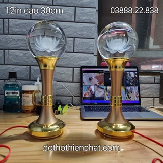 Cặp đèn pha lê quả cầu tròn 12in chân vàng